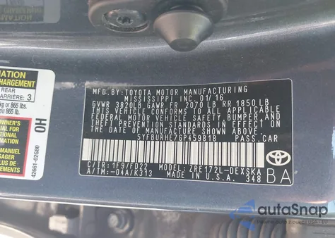2016 Toyota Corolla S Plus z USA, uszkodzony, nr VIN 5YFBURHE7GP459818